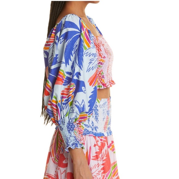 FARM Rio Mixed Print Smocked Cotton Crop Top S NWT - Picture 6 of 13